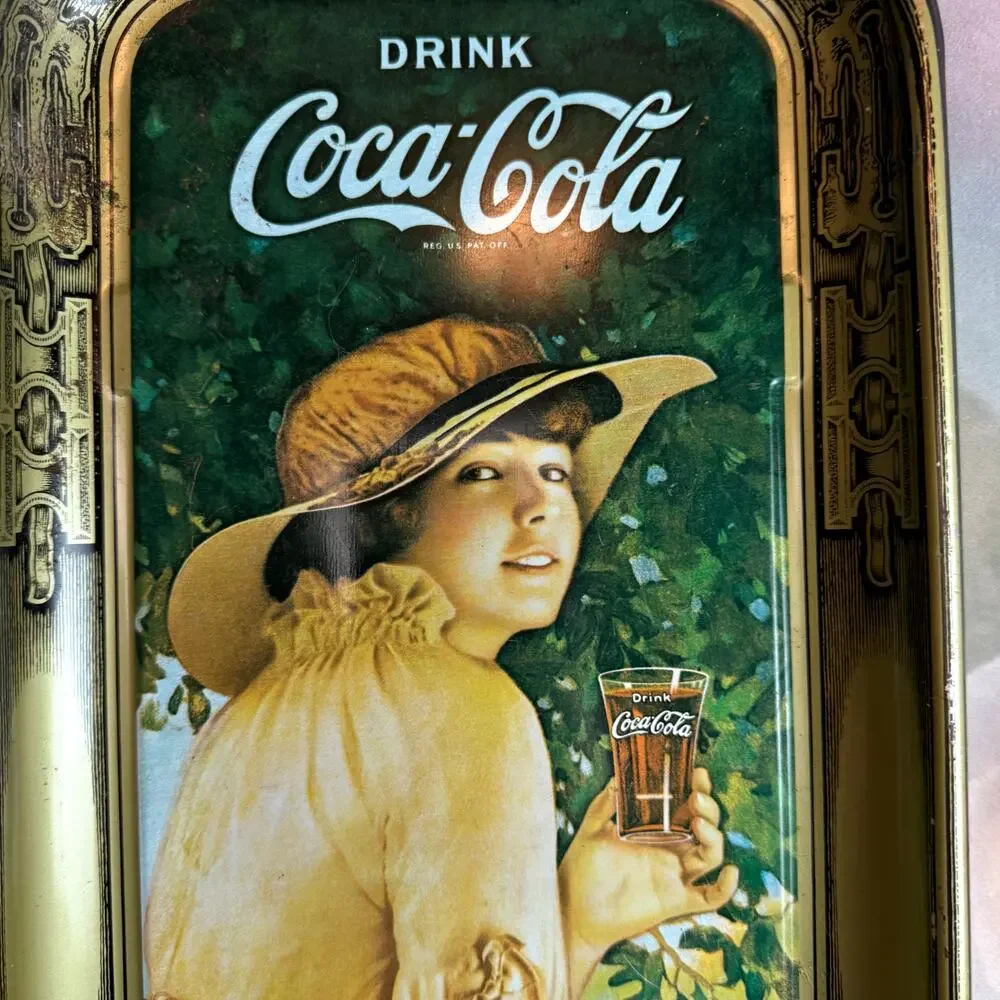 Vintage 70s Coca Cola Flower Girl Elaine Long Metal Serving Tray
